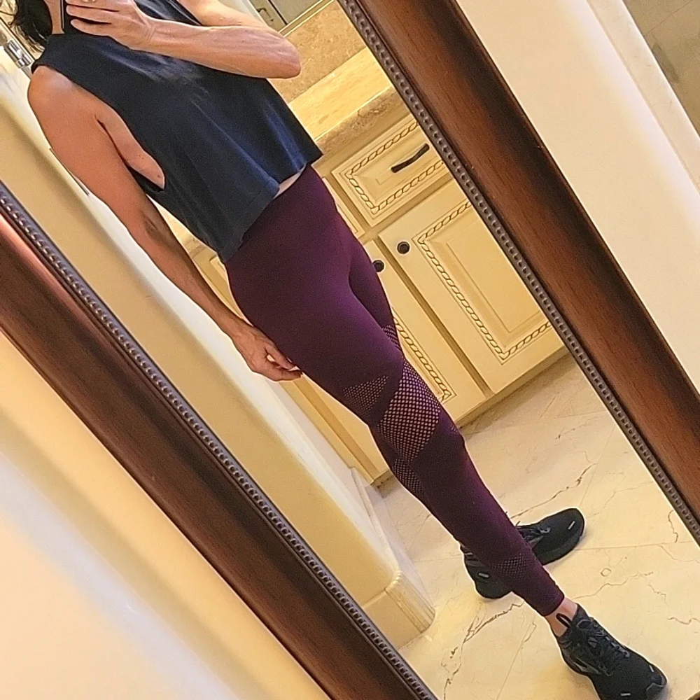Fabletics Purple Lasercut Sport Tights, S - Picture 9 of 16
